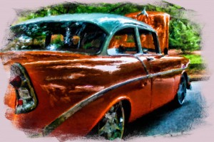Classic Orange Car in Park Painting